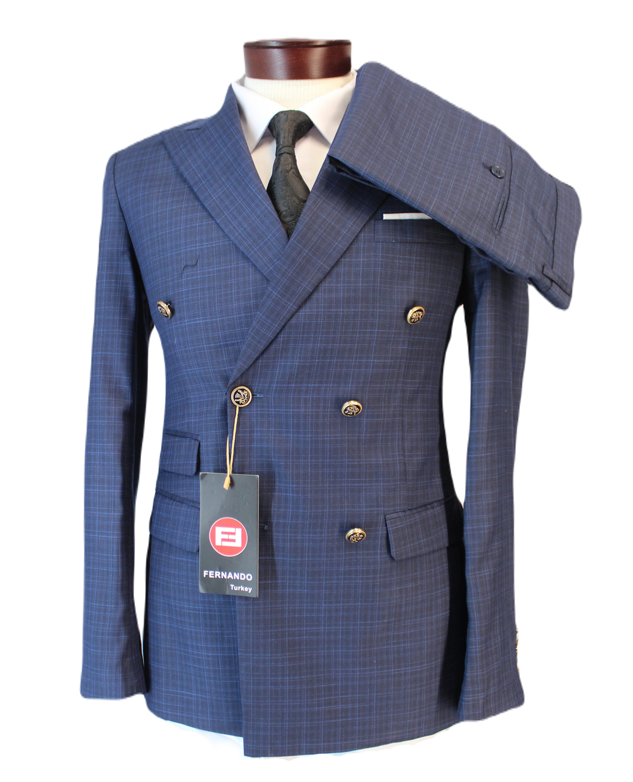 Dark blue with black lines Men Suit Business Formal Groom Wedding Dress Slim Blue British Style Suit