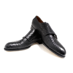 Crocodile Black Handmade Men Black Monk Shoes, Men Black Crocodile Formal Shoes Mezlan Prague Doule Monk Strap