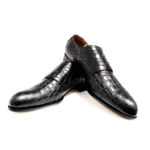 Handmade Men Black Monk Shoes, Men Black Crocodile Formal Shoes Mezlan Prague Doule Monk Strap Crocodile Black