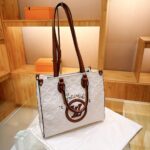 LV Louis Vuiton Goodnight Macaroon Jade Flower Emboss Tote Bag Beige