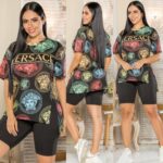 2pcs Sexy Designer Versace new Shirt and Short for women light and colorful