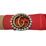 GC red Stretch Waist Belts High Quality Elastic Leather Ladies designer women Stretch Belts
